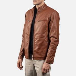 2026 New Wholesale 100% Genuine Sheep Skin Leather Ionic Brown Biker Jacket Men Light Design Winter Fur jacket for men - Product Image 1