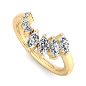 Anillo de boda curvo de lujo en oro rosa con diamantes marquise y redondos de corte brillante, anillo chevron apilable, joyería de moda para mujer - Product Image 3