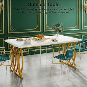 Tavolo da Pranzo Moderno per 4-6 Persone con Elegante Piano in Finto Marmo per un'Esperienza Culinaria Confortevole - Product Image 3