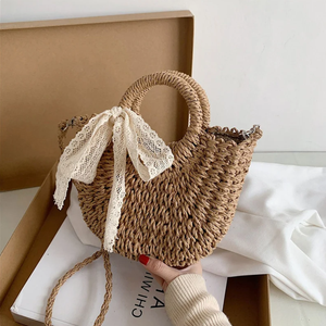 Sac en jonc de mer 100% naturel et écologique pour femmes avec nœud (2 couleurs) | Sac pour femmes, sac en jonc de mer, sac naturel | Sac quotidien pour filles - Product Image 1