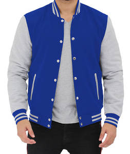 Chaqueta Varsity Estilo Béisbol para Hombre en Gris y Azul Rey, Fabricada por Wings Traders - Product Image 2