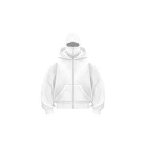 Sweat-shirt à capuche oversize blanc pour homme avec masque intégré, fermeture éclair sur le devant, en polaire, décontracté, pour l'automne - Product Image 3