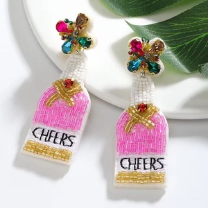 Pendientes de botón bohemios con flor de cristal de imitación y diseño de cuentas con diseño de 'Cheers', engaste de garra, para mujer, joyería de boda - Product Image 1