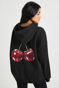 Custom Logo Winter Womens <b>Oversized</b> <b>Fleece</b> <b>Hoodie</b> OEM Cotton Blend Front Logo Drop Shoulder Pullover for Streetwear Brands - Product Image 2