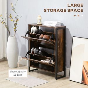 Armadietto per scarpe aderente marrone rustico con 2 porte a scatto divisorio per ingresso per scarpe Organizer - Product Image 4