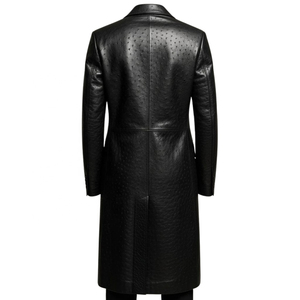 Abrigo Largo de Cuero Genuino Personalizado para Hombre, Cuello Camisero, Cierre de Cremallera, Manga Regular, Corte Ajustado, con Capucha - Product Image 4