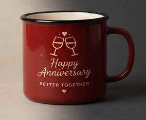 Eco Friendly Unbreakable Iron Enamel Camping Mug Featuring Toasting Glasses Line Art Design Red Outdoor Coffee <b>Cup</b> - Product Image 4