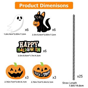 25 piezas de pajitas decorativas desechables a rayas para Halloween, pajitas de papel para decoración de fiestas de Halloween - Product Image 5