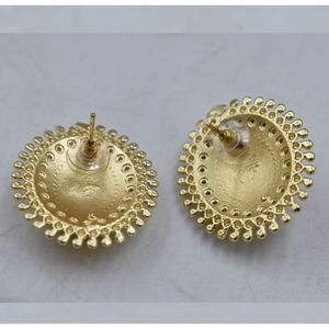 partywear latest fashion Trending handmade golden matte finishing brass <b>stud</b> hoop earing for <b>girls</b> and women - Product Image 3