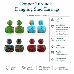 Copper Turquoise 18k <b>Silver</b> Plated Statement Brass Stud Fancy <b>Earring's</b> Trendy Minimalist Unique Wedding Birthday Gift For Her - Product Image 3