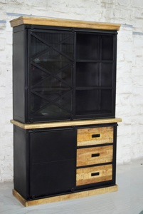 Armoire à porte en verre double partie de design industriel, fer et bois pour le salon, meubles de maison-vente pour la ferme - Product Image 4