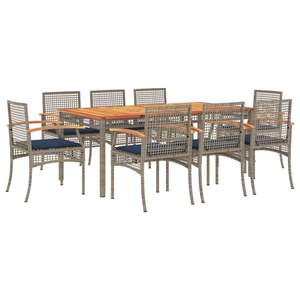 Juego de 9 Piezas de Muebles de Jardín de Ratán PE Gris, Juego de Comedor de Patio de 8 Piezas - Product Image 2