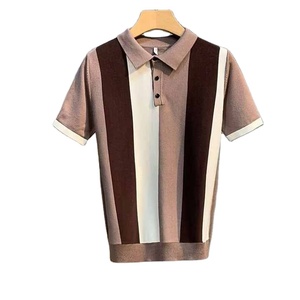 T-shirt polo personnalisé pour hommes mode été rayé bouton polos en tricot manches courtes hauts vintage t-shirts chandails - Product Image 1