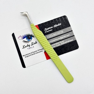 Pince à cils volume en forme de L vert d'été de marque privée pince à épiler en acier inoxydable durable méga volume cils pince à épiler - Product Image 2