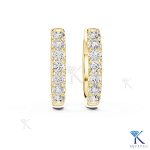 Boucles d'oreilles créoles Huggie pavées à rangée unique en diamant CVD HPHT de laboratoire, fermoir à pression, en or massif 14K 18K, de luxe, pour femme, pour mariage et soirée - Product Image 1