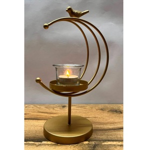 Brass Lantern Candle Holder With Curved Stand For Home Decoration Circular Heat Resistant Design - Product Image 3