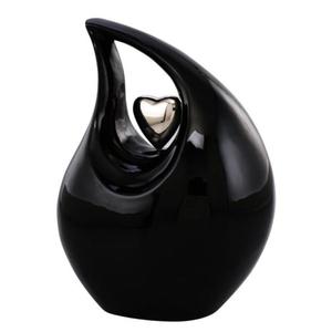 Urna Funeraria Negra Hecha a Mano en Forma de Lágrima con Acabado Niquelado, Pequeño Corazón, para Exhibición en Mesa de Sala, Urnas para Adultos, Diseño Personalizable - Product Image 1