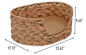 Lit pour animaux de compagnie portable en jacinthe d'eau tissé à la main, écologique, avec coussin amovible et lavable, rembourré en coton, utilisable toute l'année, fabriqué au Vietnam - Product Image 6