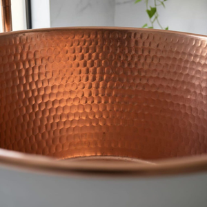 Baignoire en cuivre, extérieur blanc martelé, baignoire de luxe en cuivre, équipement de salle de bain, bain japonais traditionnel, décoration intérieure - Product Image 4