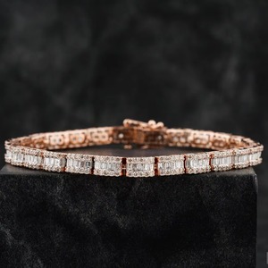 Iced out Lab Grown Baguatte Diamond Cuban Link Chain Bracelet VVS Diamond 10k 14K <b>Solid</b> <b>Gold</b> B2B wholesaler from India - Product Image 1