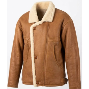 Custom Men's Shearling Leather Bomber <b>Jacket</b> Reversible Breathable Sherpa Fur OEM Casual Biker <b>Pilot</b> - Product Image 1