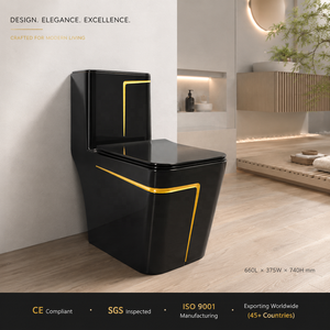 Inodoro Moderno de Una Pieza, Negro con Amarillo, Diseño Elegante, Descarga por Arrastre, Taza Cuadrada - Product Image 2