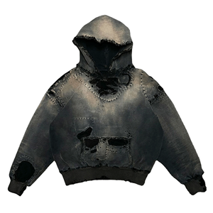 OEM Streetwear Manufacturer <b>Men's</b> Oversized Heavyweight Acid Wash Hoodie Pullover <b>Tie</b> Dye <b>Black</b> Distressed Hoodies for <b>Men</b> - Product Image 5