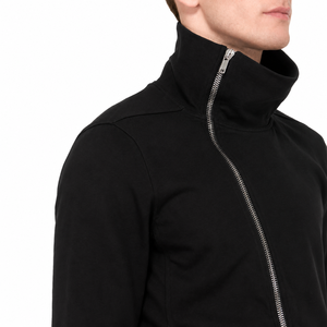 Sweat-shirt à col roulé zippé pour homme, noir, coupe classique, en coton tricoté, couleur unie, style minimaliste, pour l'automne - Product Image 3