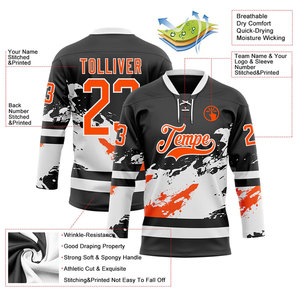 Maillot de hockey sur glace pour équipes, col en V, manches trois quarts, nom et numéro personnalisés, sublimé, 100 % polyester, vêtement anti-humidité - Product Image 5
