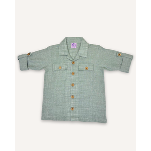 Green <b>Linen</b> Casual <b>Shirt</b> for <b>Boys</b> - Product Image 2