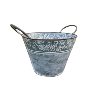 Pot de fleurs et jardinière de jardin galvanisé Design de fleurs en relief Jardinière décorative galvanisée Home Garden - Product Image 1