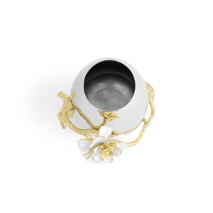 Jarrón de lujo Saleem International 2026 con diseño de granada, color plateado, de metal, con hoja de ginkgo marrón dorado - Product Image 4