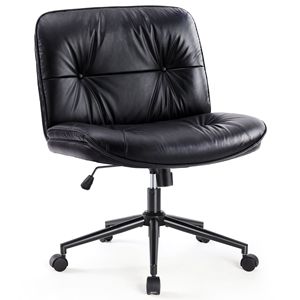 Nouvelle chaise de bureau sans accoudoirs en similicuir avec roulettes, siège large, dossier mi-haut inclinable à 130 degrés, chaise d'ordinateur - Product Image 1