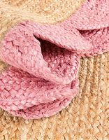Tapis de couloir en jute naturel rose fait main à bords festonnés, style ferme, pour entrée, cuisine ou couloir