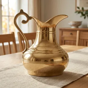 Carafe à eau en laiton massif poli, élégante, dorée, classique, de luxe, pour la table, vaisselle de service, articles de boisson - Product Image 5