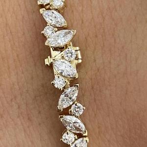Marquise & Round Cut Diamond Tennis Bracelet <b>Solid</b> <b>Gold</b> Leaf Link Bracelet Elegant Bridal Jewelry Luxury Fine Wedding Bracelet - Product Image 2