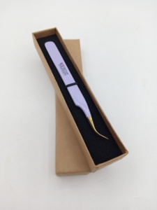 Pince à épiler en acier inoxydable de haute qualité, nouvelle, incurvée, avec revêtement en poudre violette et pointe dorée, pour extensions de cils, logo personnalisé, instrument de beauté - Product Image 3