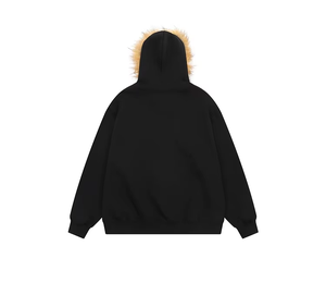 Sudadera con capucha unisex de invierno con cremallera, estilo grunge rock, con capucha de piel sintética, estilo oversize vintage, ropa urbana con logo frontal y tejido de punto. - Product Image 5
