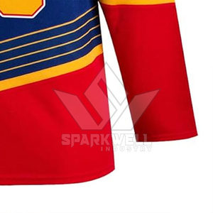 Custom Ice Hockey Jersey Blue Red Yellow Sublimated Print V-Neck Full Sleeve Unisex Adult Breathable Polyester <b>Sport</b> <b>Apparel</b> - Product Image 2
