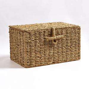 Natural Seagrass <b>Storage</b> Basket Set 2 Rectangle Woven Organizer Box with <b>Lid</b> Handmade Household Keeping <b>Bin</b> - Product Image 4