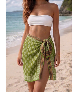 Handcrafted Wooden Block Print Cotton Sarongs Pareos & Scarves with Zari Silk Border Lightweight Women’s Beachwear Wholesale - Product Image 1