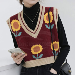 Chaleco de punto recortado para mujer de nuevo diseño de talla grande, Chaleco de punto recortado con estampado transpirable para mujer - Product Image 3