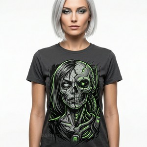 Camiseta al por mayor para mujer con gráfico de zombi, estilo vintage desgastado, camiseta de algodón con estampado personalizado, top de moda para mujer - Product Image 3