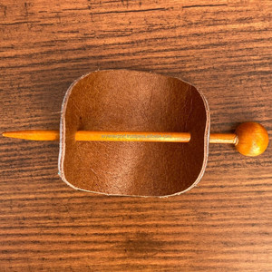 Customized Premium 100% Cowhide with Wood Slide Stick Oval <b>Hair</b> Pin <b>Barrette</b> Handmade Genuine Leather Women <b>Hair</b> Stick <b>Barrette</b> - Product Image 2