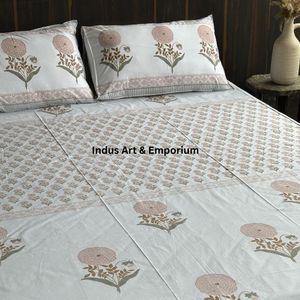 Juego de Sábanas Planas de Algodón 100% Hechas a Mano en India con Estampado Sanganeri, 200 Hilos, Lavables a Máquina, para Todas las Estaciones, Tamaño Doble - Product Image 6