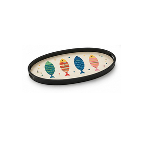 <b>Wooden</b> Serving <b>Tray</b> With Floral Plant Pattern Painted Finish Handle Residential Use - Product Image 3