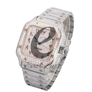 Signature Square <b>Silver</b> Moissanite <b>Watch</b> 40MM with Iced Out Styling for Modern <b>Mens</b> Luxury Accessories - Product Image 1