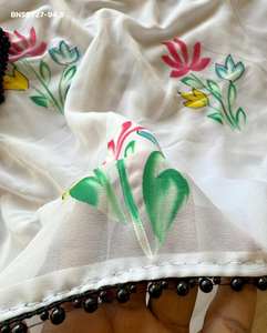 Sari de Georgette de Alta Calidad con Estampado Floral Pintado a Mano, a la Moda y Elegante, para Fiestas, Compra en Línea en India a Precio de Mayoreo - Product Image 3