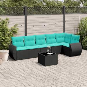 Ensemble de canapés de patio en polyrotin noir, 7 pièces, avec coussins, pour canapés de jardin - Product Image 1