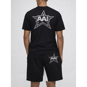 ชุดเสื้อยืดและกางเกงขาสั้นผ้าฝ้ายสำหรับผู้ชายลายดาว พิมพ์ลาย สวมใส่สบายๆ สไตล์ลำลอง ชุดกีฬา รับผลิตตามสั่ง ขายส่ง - Product Image 2